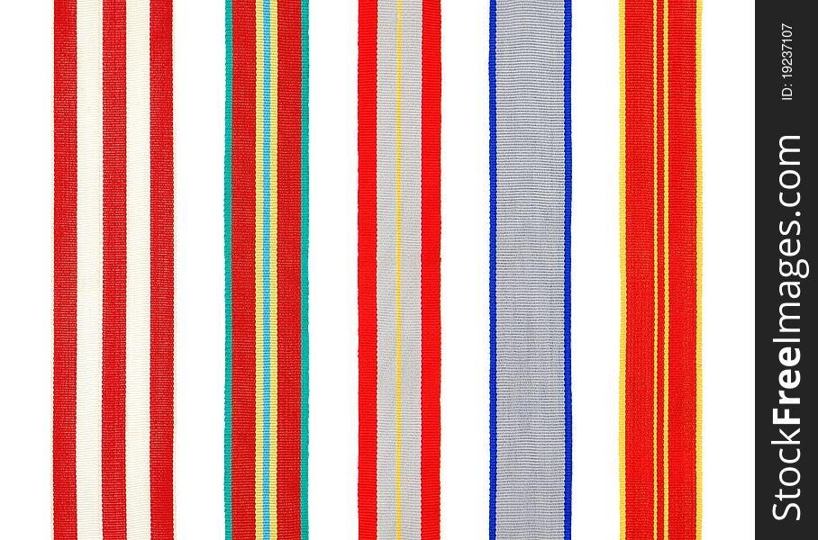 Set of 5 different military ribbons for medal isolated on white background