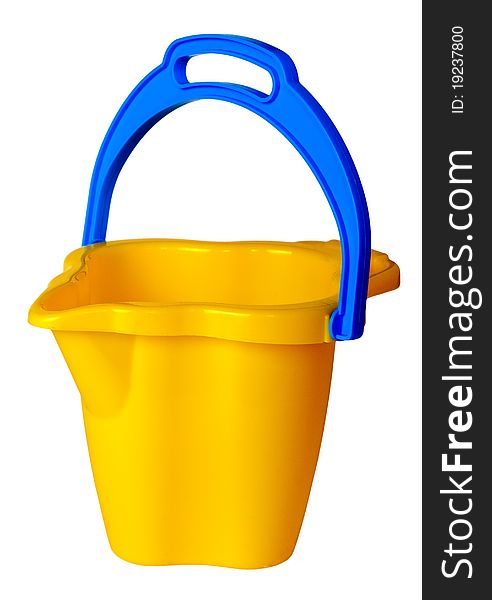 Children's yellow bucket isolated on a white background.