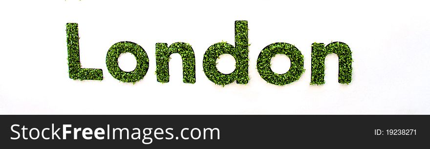 London signage made with grass on a white background