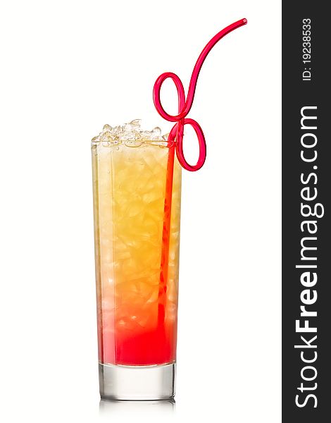 Tequila sunrise Cocktail isolated on a white background