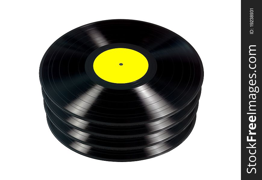 Vinyl records isolated against a white background