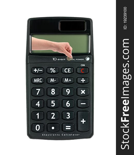 A calculator isolated against a white background