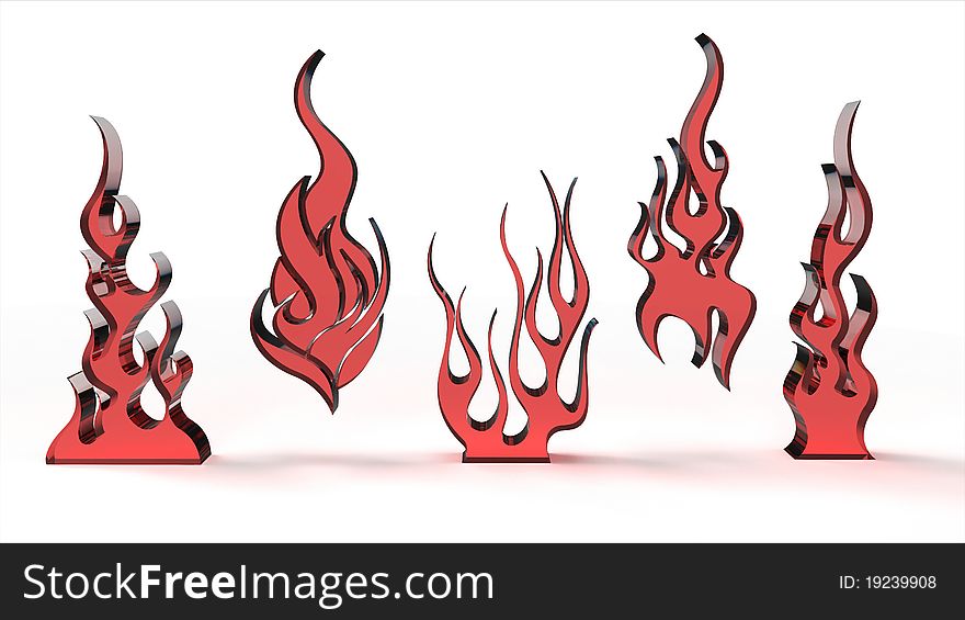 Computer rendering of stylized 3D glass flames objects. Computer rendering of stylized 3D glass flames objects