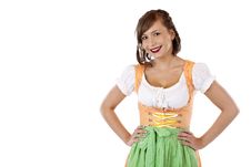 Young  Bavarian Woman In Oktoberfest Dirndl Stock Photos