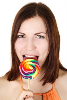 Young Brunette Girl Licking Big Lollipop Royalty Free Stock Photo Young Brunette Girl Licking Big Lollipop Royalty Free Stock Photo