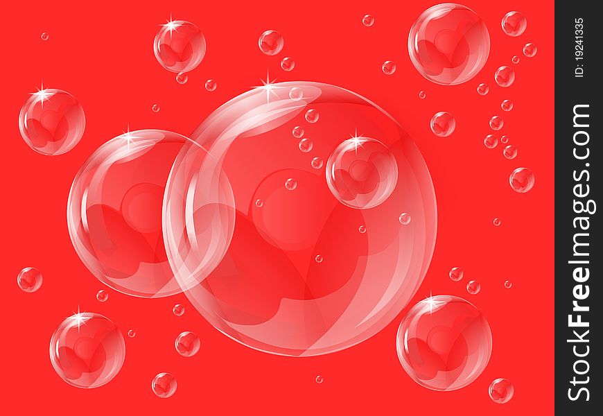 Image transparent soap bubbles on a red background