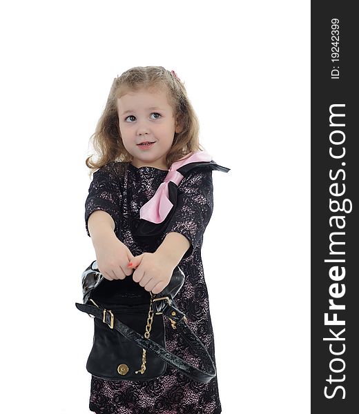 Pretty little child girl with empty bag