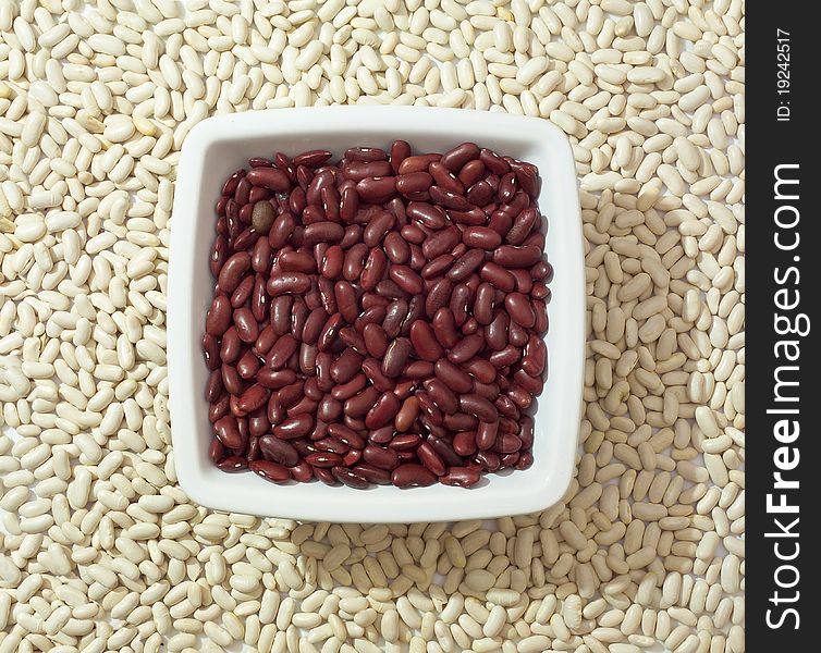 Kidney beans in a dish on the white ones