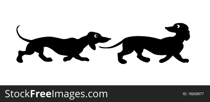 Vector silhouette two dogs