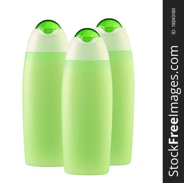 Three plastic bottles on white background