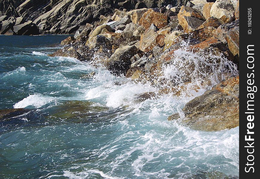 Cinque terre waves in Italy