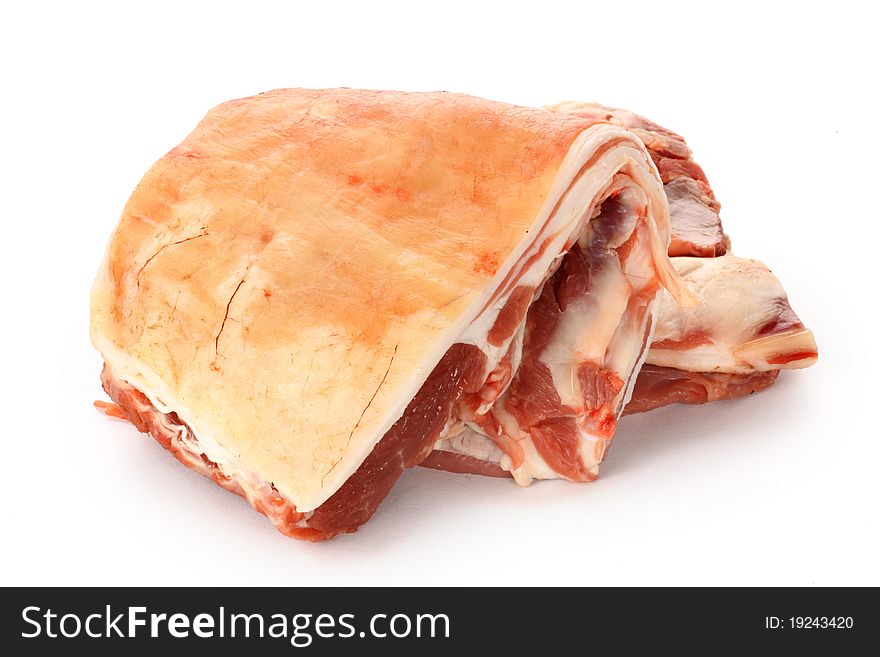 Raw pork meat on white
