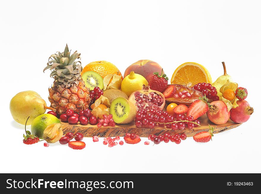 Various fruits isolated on white background