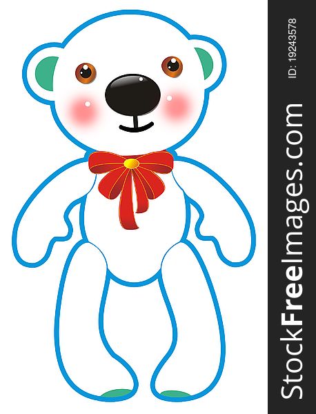 Cute white bear toy on a white background: isolated illustration