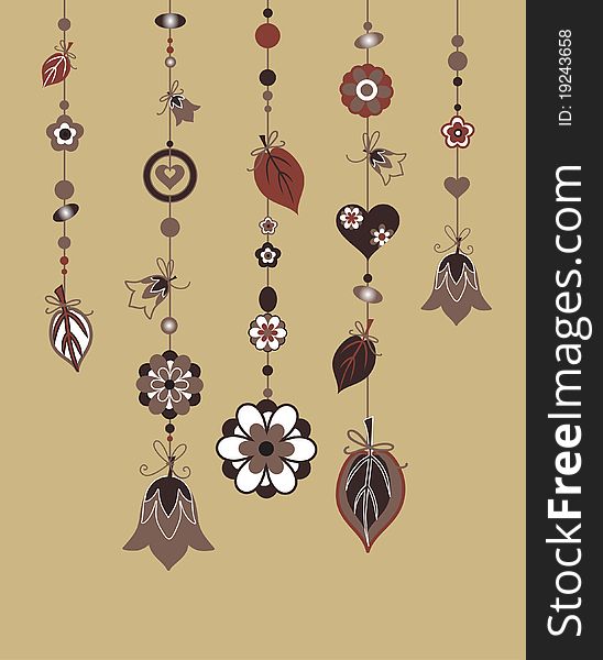 Vector Illustration of Decorative Wind Chimes with floral ornament design