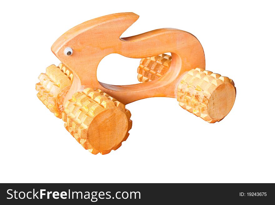 Wooden massage tool isolated on white background.