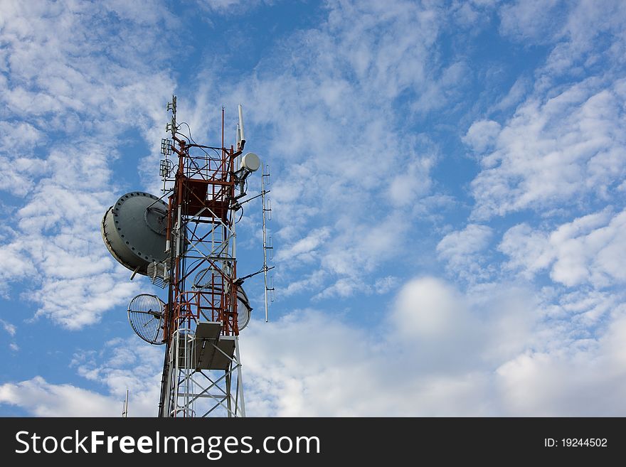 Communicate of telephone signal in blue sky