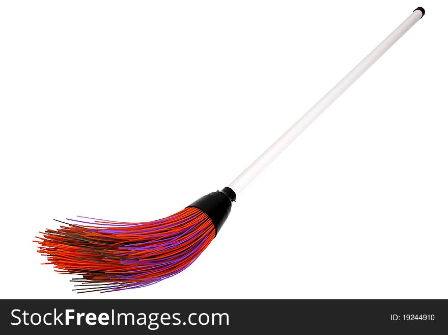 Coloured plastic broom  isolated on white