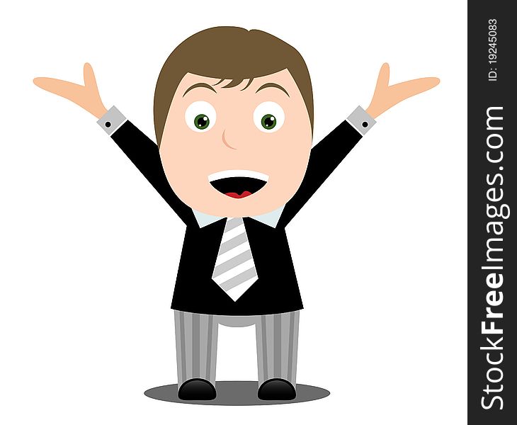 Happy businessman - mascot cartoon on white background