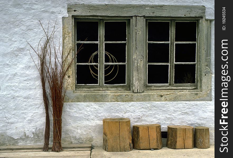 Old Swiss window in Ballenberg, Switzerland historical village.