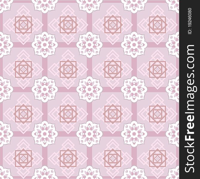 Geometric seamless ornament with decorative rosettes in pink