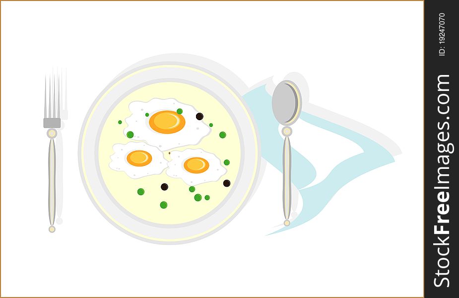 Fried eggs on a plate with napkin
