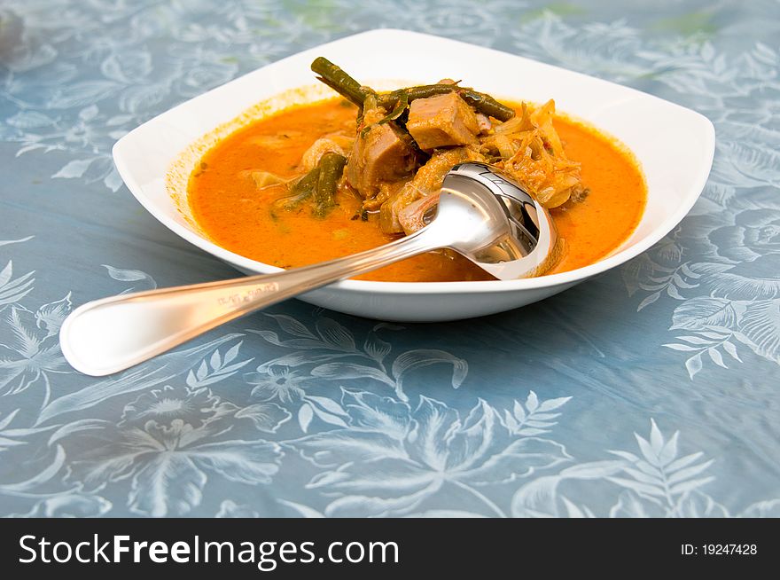 A bowl of delicious spicy sayur lodeh, the traditional Indonesian Javanese cuisine