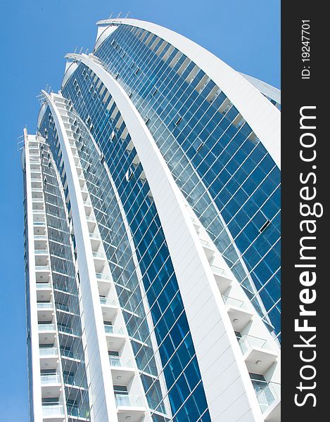 A high residential building with balconies. A high residential building with balconies