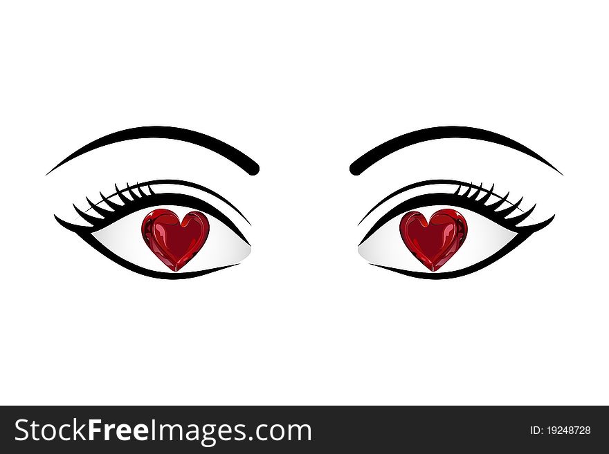 Illustration of heart in eyes on isolated background. Illustration of heart in eyes on isolated background