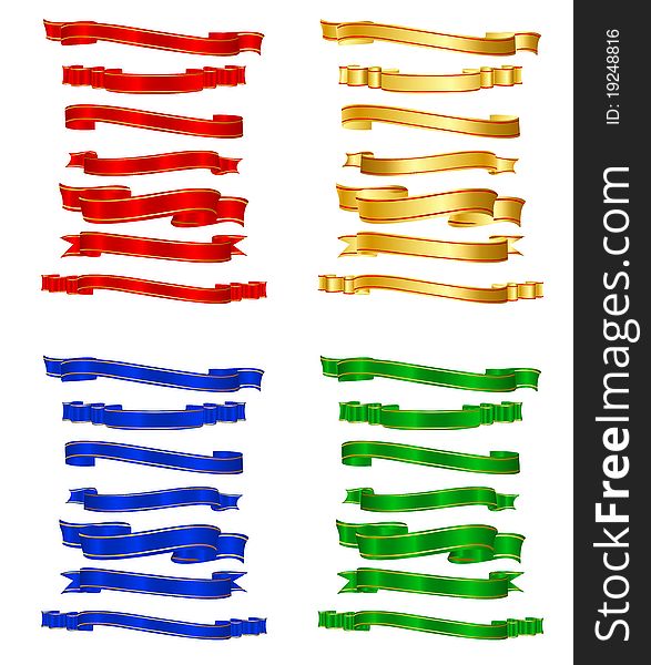 Illustration of set of ribbon in different colors on isolated background. Illustration of set of ribbon in different colors on isolated background