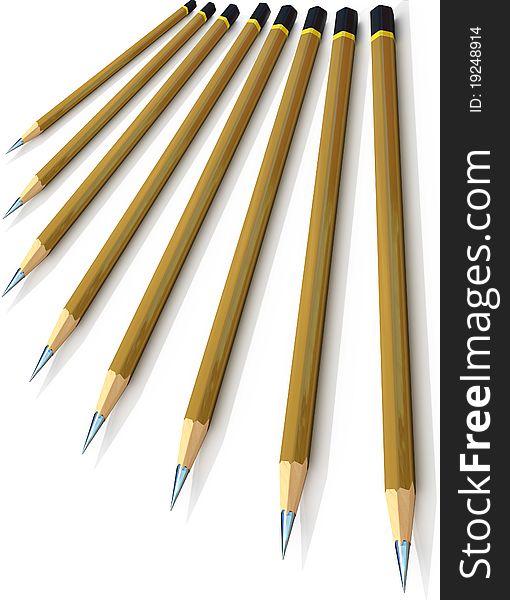 Three-dimensional model of pencils on white background. Three-dimensional model of pencils on white background