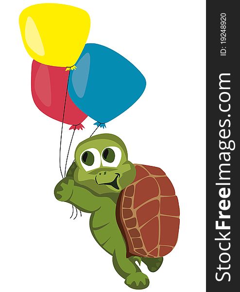 Child turtle with colors balloons. Child turtle with colors balloons