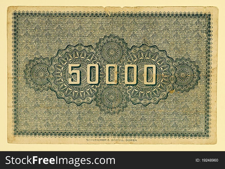 Antique 1923 German 50000 Mark, Back