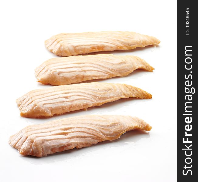 Four appetizer prepared salmon slices. Four appetizer prepared salmon slices