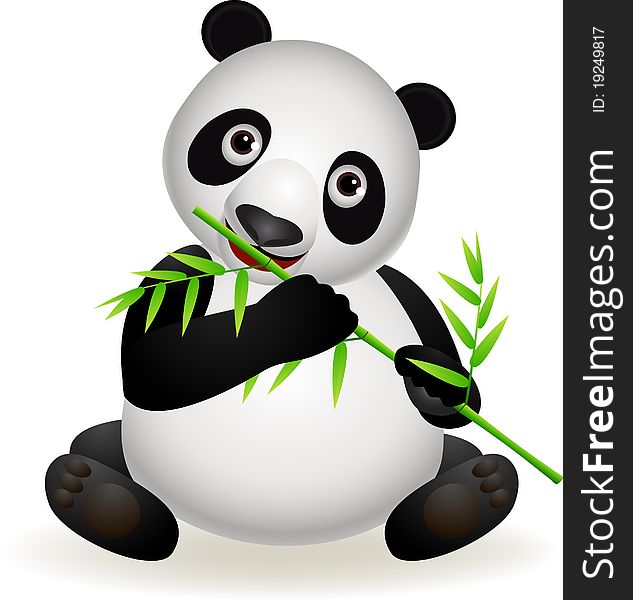 Illustration of cute panda eating bamboo