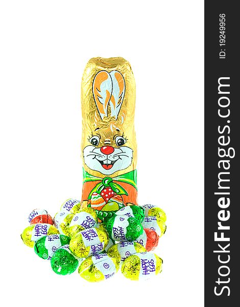 Easter decorative funny bunny with eggs. Easter decorative funny bunny with eggs