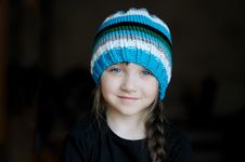 Cute Little Girl In Stripe Warm Hat Stock Image Cute Little Girl In Stripe Warm Hat Stock Image