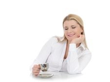 Pretty Business Woman Drinking Cup Of Coffee Royalty Free Stock Photography
