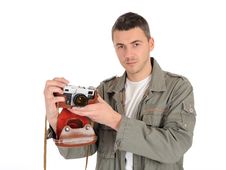 Professional Photographer With Film Camera Royalty Free Stock Images Professional Photographer With Film Camera Royalty Free Stock Images