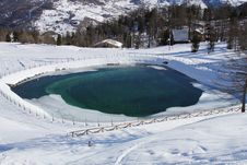 Artificial Lake In The Mountain Near Village Royalty Free Stock Image