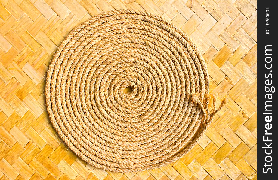 Manila rope coil on Bamboo basketry
