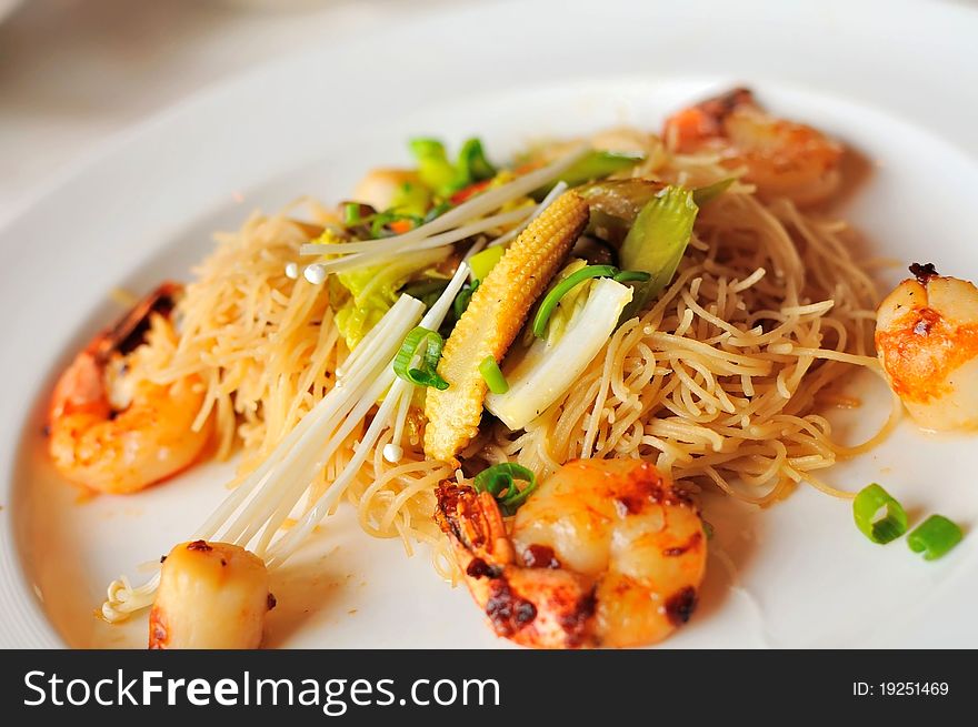 Special Chinese style seafood noodles also known as bee hoon. Special Chinese style seafood noodles also known as bee hoon.