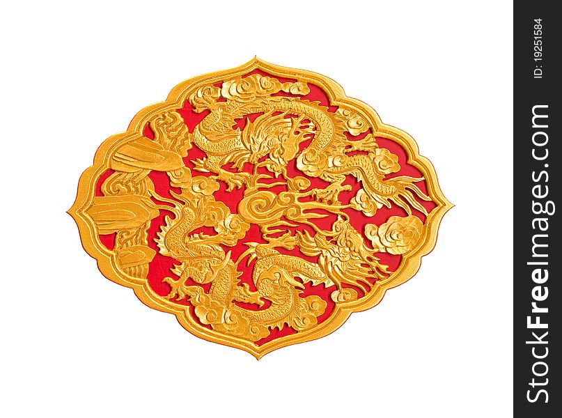 Golden dragon decorated on red wood