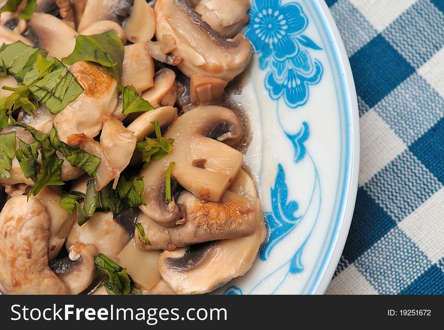 Freshly cooked brown mushroom dish cooked Asian style. Freshly cooked brown mushroom dish cooked Asian style.