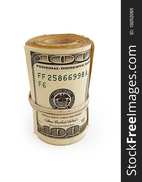 Isolated on white roll of dollars. Isolated on white roll of dollars