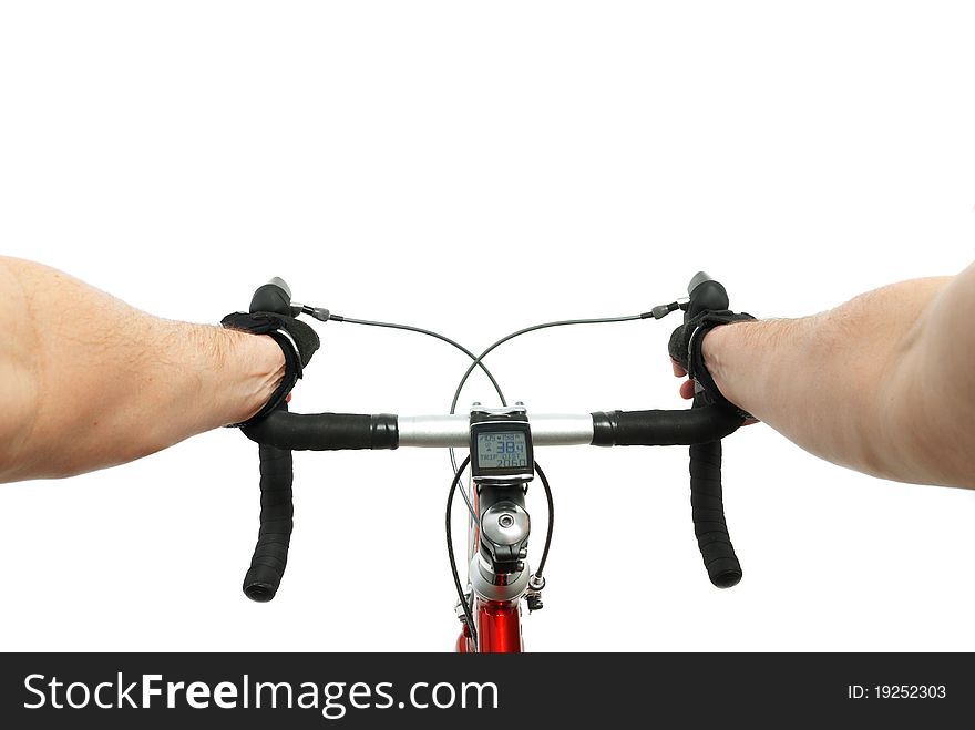 Bicycle handle bar with hands of cyclist