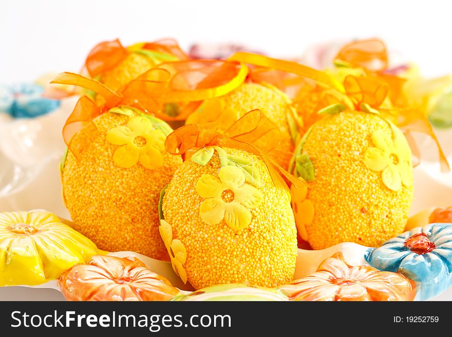 Beautiful decorative yellow Easter eggs