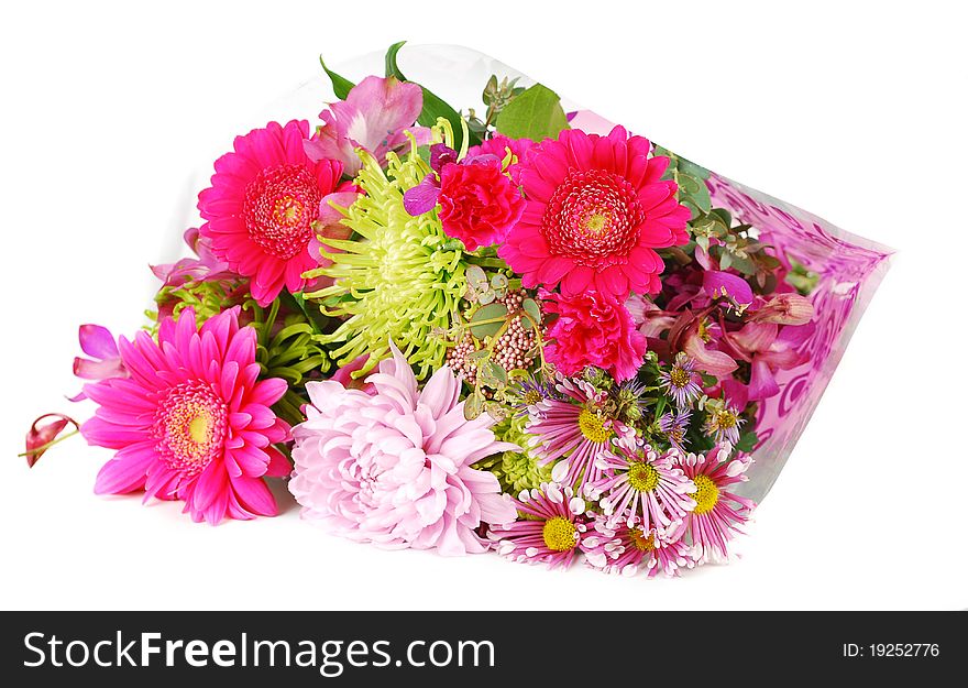 Close-up of colorful summer flowers mix isolated on the white.