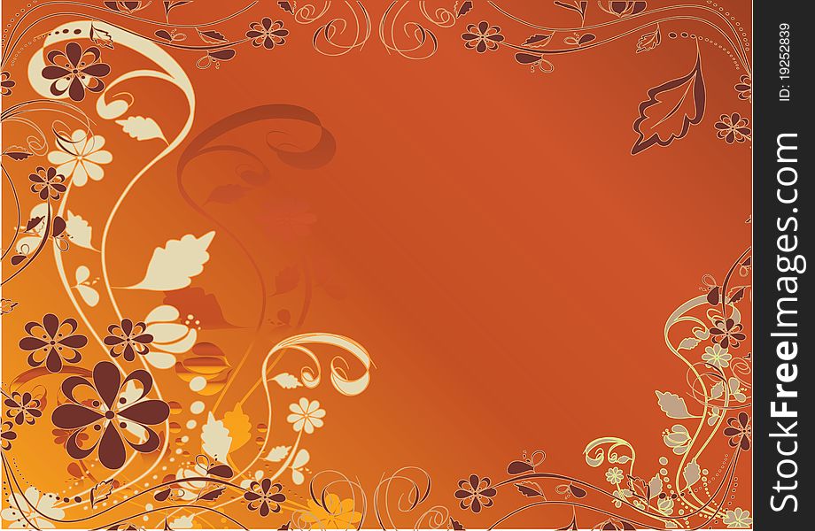 Orange,decorative flowers design with place for text