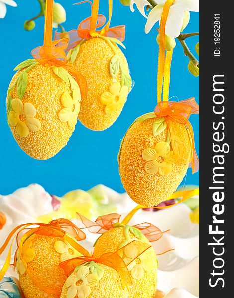 Beautiful decorative yellow Easter eggs